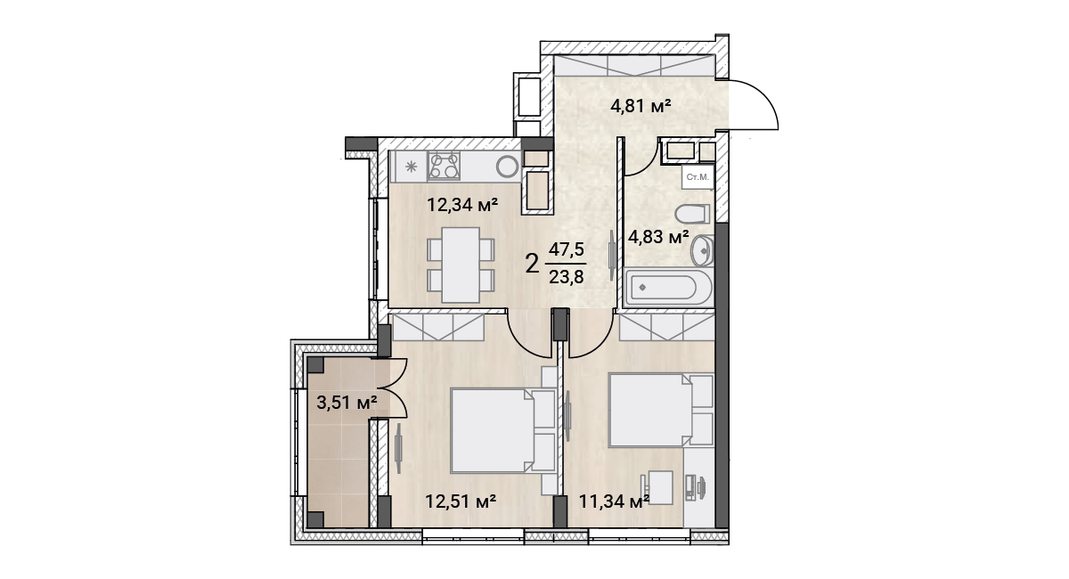 2-комнатная квартира классической планировки